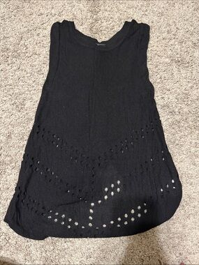 Express Black Sleeveless Knit Tank with Eyelet Chevron Detail